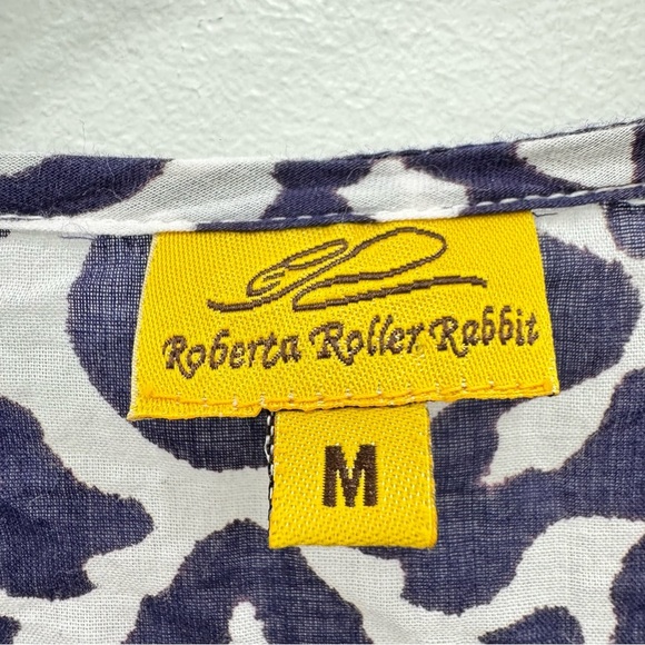 Roberta Roller Rabbit Navy Blue White Trellis Pink Trim Cotton Tunic Sz M - Picture 3 of 5
